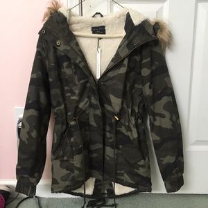 faux fur camo jacket
